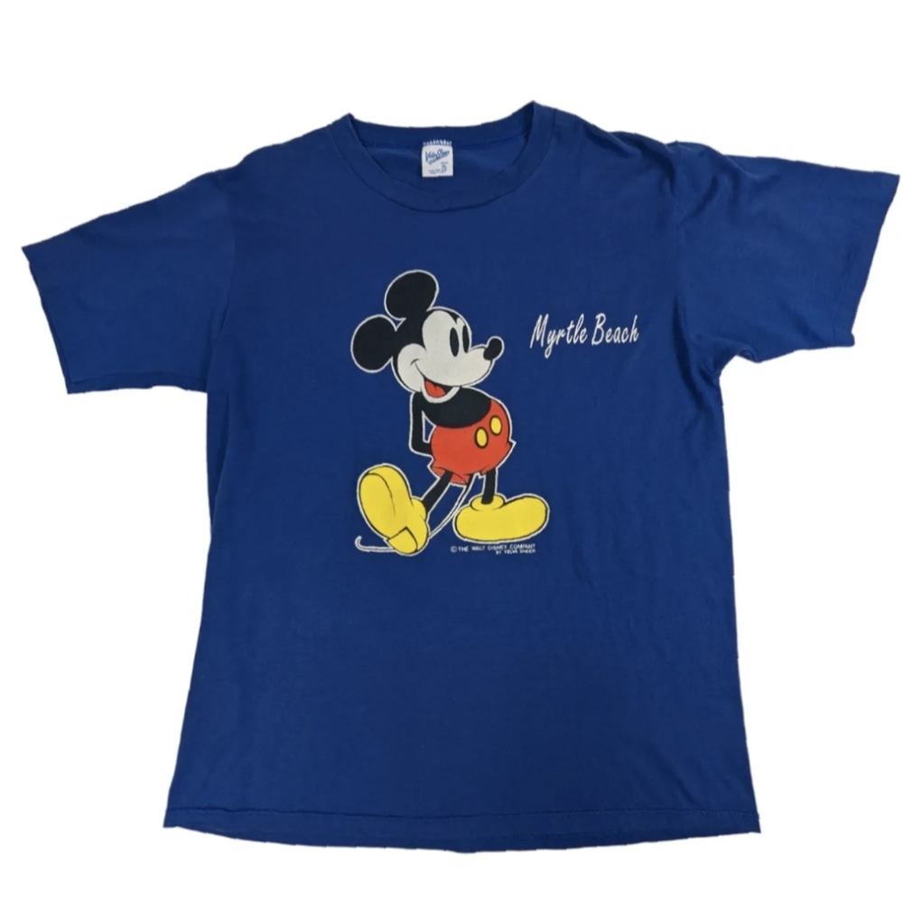 Vintage Mickey Mouse T Shirt XL Blue Myrtle Beach Single Stitch Velva Sheen Soft